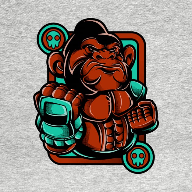 Kong Ape Gorilla Monkey Tan Teal by BradleyHeal